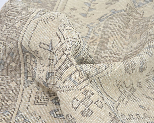 12 Ft Vintage Brown Persian Style Hand Knotted Distressed Low Pile Wool Runner Rug